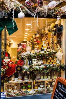 Christmassy decorated shop, Old Town, Colmar, Haut-Rhin Department, Alsace, France