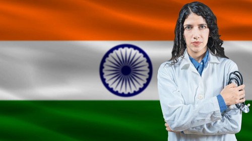Indian national health system, Medical professional on India flag background