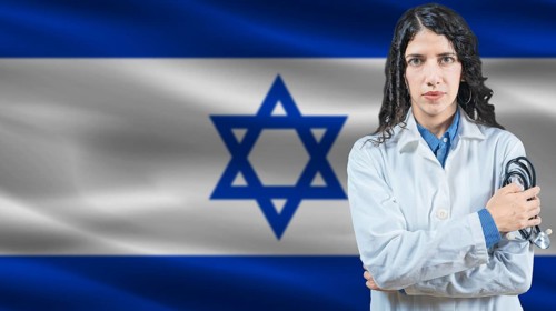 Israeli national health system, Medical professional on Israel flag background