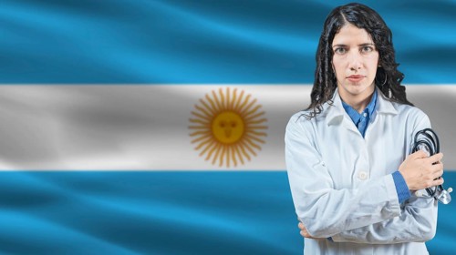 Argentine national health system, Medical professional on Argentina flag background