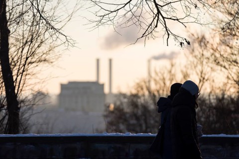 View of power plant Berlin from Volkspark Friedrichshain on 07.01.2026
