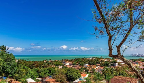View of the historic city of Olinda in Pernambuco with the sea in the background, Olinda,