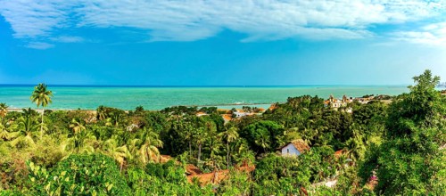 The sea, the vegetation, and the historic city of Olinda in Pernambuco, Olinda, Pernambuco, Brazil