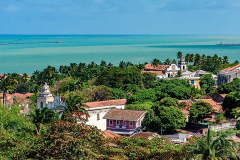 Old mansions and churches nestled among the vegetation in the historic city of Olinda, Olinda,