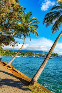 Boats anchored off the coast of Ilhabela on the north coast of Sao Paulo, Ilhabela, Sao Paulo,