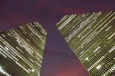 Office lights in the towers of the World Trade Center in the evening, New York City, USA,