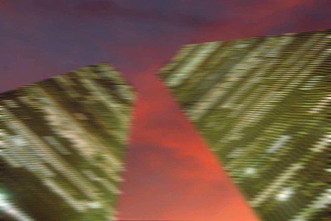 Movement, towers from the World Trade Center in the evening, New York City, USA, historical photo