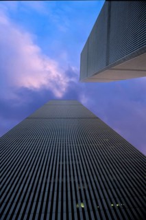 World Trade Center towers, cloudy sky, September 2000, New York City, USA, historical photo, towers