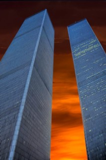 Towers from the World Trade Center in the evening, September 2000, New York City, USA, historical