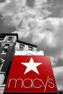 Macy's advertising sign, the biggest department store in the world, black and white, New York City,