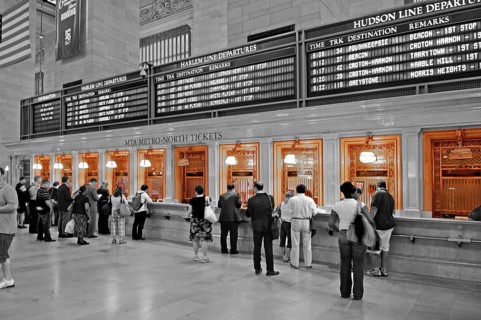 Central Station ticket office, black and white, New York City, USA