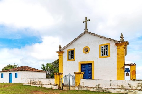 Old colonial-style house and church in a small village in the state of Minas Gerais, Minas Gerais,