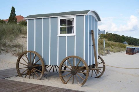 Historic beach cart, Binz, seaside resort, Rügen island, Baltic Sea, Mecklenburg-Western Pomerania,