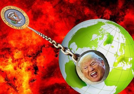 Symbolic image, Trump as a world wrecking ball, Europe and EU, Venezuela, Canada, Greenland,