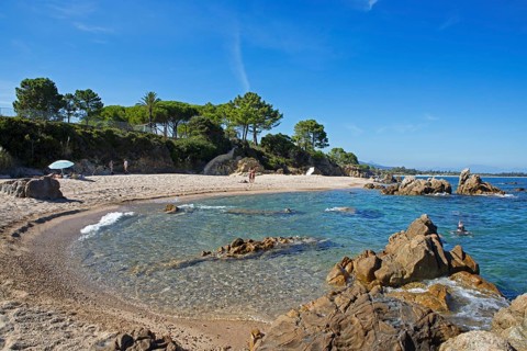Bay on sandy beach, Solenzara on the Mediterranean Sea, Corse-du-Sud Department, Sartène