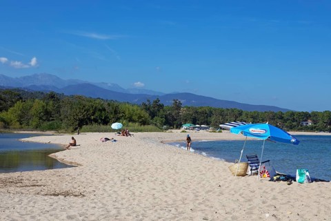 Mediterranean sandy beach in Solenzara, Corse-du-Sud Department, Sartène Arrondissement, Bavella