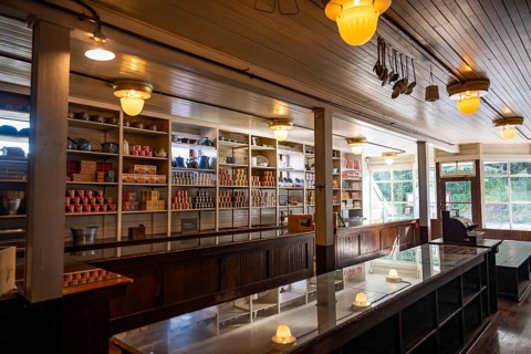 Interior view, historic restored Kennicott shopping store with historic goods display, Historic