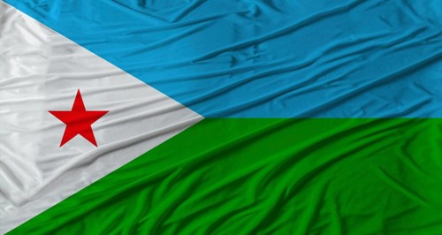 Djibouti flag waving. Flag of Djibouti with cloth texture