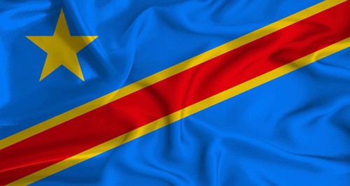 Realistic Democratic Republic of the Congo flag waving. Close up of flag of the Democratic Republic