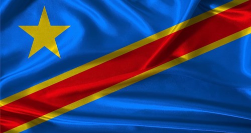 National flag of the Democratic Republic of the Congo with cloth texture. Democratic Republic of