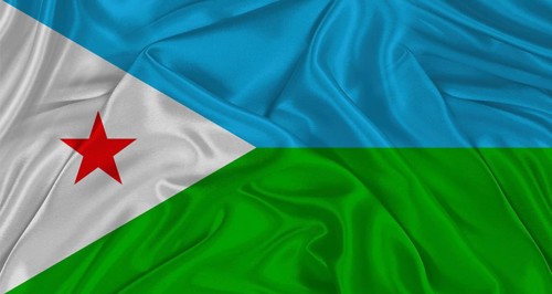 Djibouti flag with fabric texture. Realistic flag of Djibouti waving, National flag