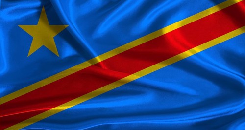 Democratic Republic of the Congo flag with cloth textured background. National flag of the