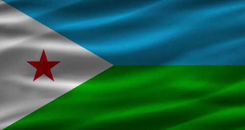 Djibouti flag with fabric texture. Realistic flag of Djibouti waving