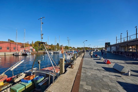 Harbour, harbour basin, wharf, ships, fishing trawlers, sailboats, duckdalves, general