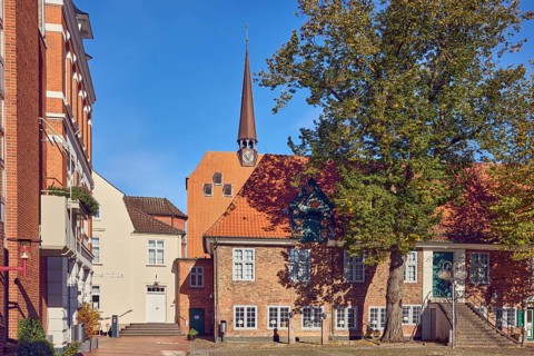St. Nicolai church tower, historic town hall, city museum, general architecture, brick building,