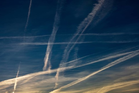 Contrails in the evening sky, Austria