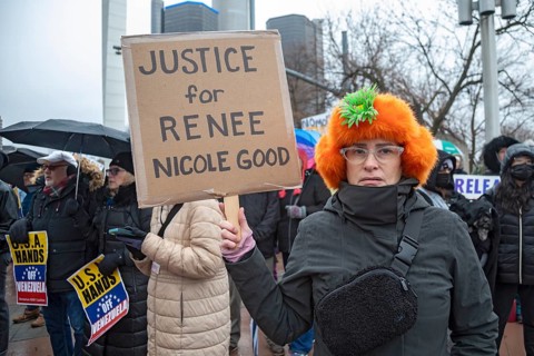 Detroit, Michigan USA - 10 January 2026 - Activists rally to protest the killing of Renee Nichole