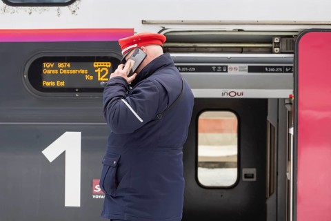 Winter in Stuttgart. There is also a closed layer of snow in the main train station. TGV on the