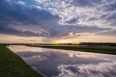 Hunte at sunset, Ochsenmoor, Hüde, Lower Saxony, Germany