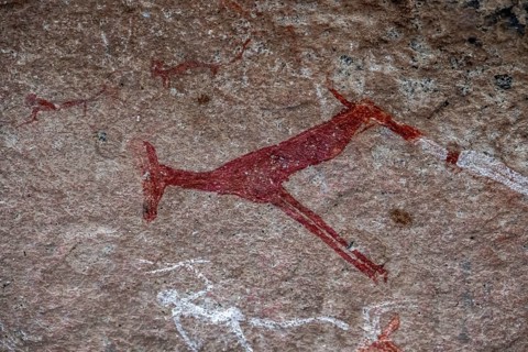 White Lady Rock Painting, White Lady Painting, Depiction of Hunters and Animals, Rock Paintings in