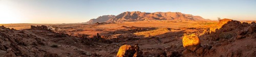 Desert landscape with Brandberg in morning light, at sunrise, Erongo, Damaraland, Namibia