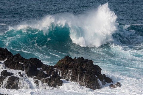 Waves on the ocean off Madeira, Porto Moniz, Madeira, Portugal