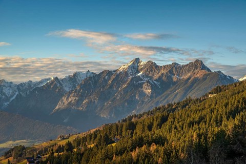 Pillberg above Pill, behind it the Inn Valley and the Karwendel Mountains, Pillberg, Pill, Tyrol,