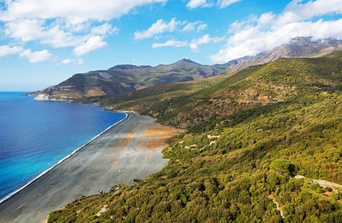 Black pebble beach Plage de Nonza or Plage Negro, Cap Corse, Haute-Corse Department, Corsica,