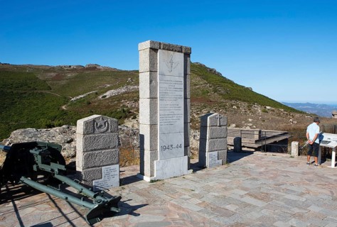 Monument at Teghime or Col des Goumiers Pass, Cap Corse, Haute-Corse Department, Corsica,