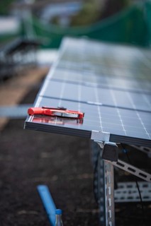Solar modules and tools on a rack, detailed view of an installation, new Park and Ride Calw