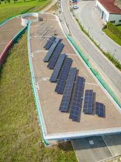 Large solar panels on roof in urban industrial park, new park and ride parking garage Calw Heumaden