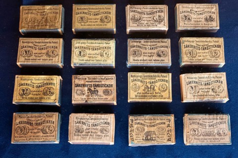 Matchboxes with old label design, Tändsticksmuseet Match Museum or Match Museum, Jönköping,