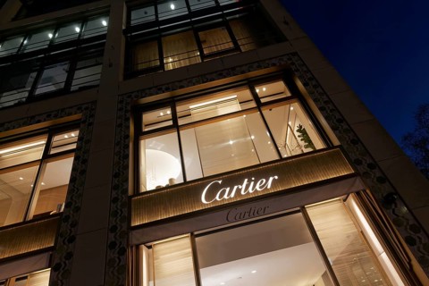 Maison Cartier Auf der Kö jewelry store, evening, luxury shopping, Düsseldorf, North