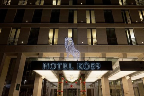 Hotel Kö 59, 5-star luxury hotel, Christmas decoration at the entrance, evening, Düsseldorf, North