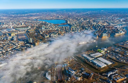 Sea fog, Germany, Hamburg, Alster, city view, cityscape, aerial view, aerial view, from, above,