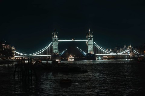 Iconic Tower Bridge, elegantly lit over water, London, England, Great Britain