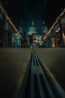 St Paul Cathedral in the background with symmetrical perspective and modern architecture, London,