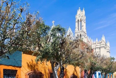 Mexico, tourist attractions and colorful streets and colonial houses in Leon historic center