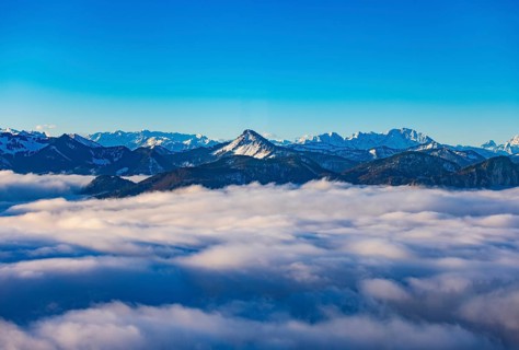View from Kulmspitze, Faistenauer Schafberg juts out of the sea of fog, inversion weather,