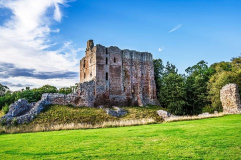 Ruins of Norham Castle and River Tweed, Norham, Northumberland, England, United Kingdom